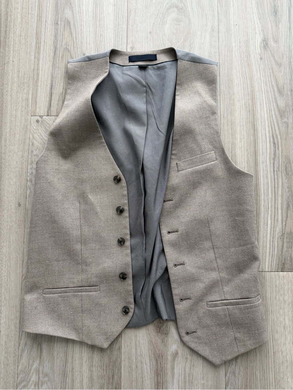 RW&CO. Men's Tan Wool-Blend Vest with Gray Lining